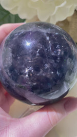 Load and play video in Gallery viewer, XL Rainbow Fluorite Sphere with Mica 1.65 lbs (A)
