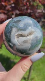 Load and play video in Gallery viewer, Druzy Moss Agate Sphere (P)
