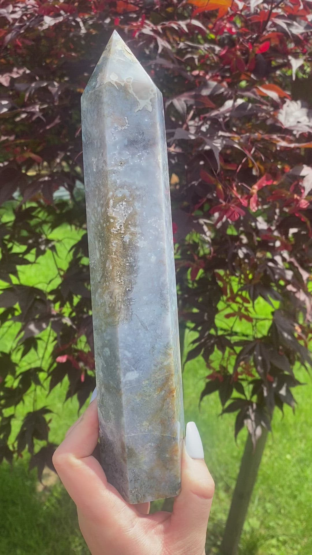 XL Moss Agate Tower D (10” tall, 2.2 lbs)