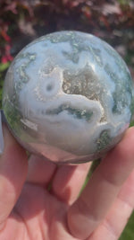 Load and play video in Gallery viewer, Druzy Moss Agate Sphere (Q)
