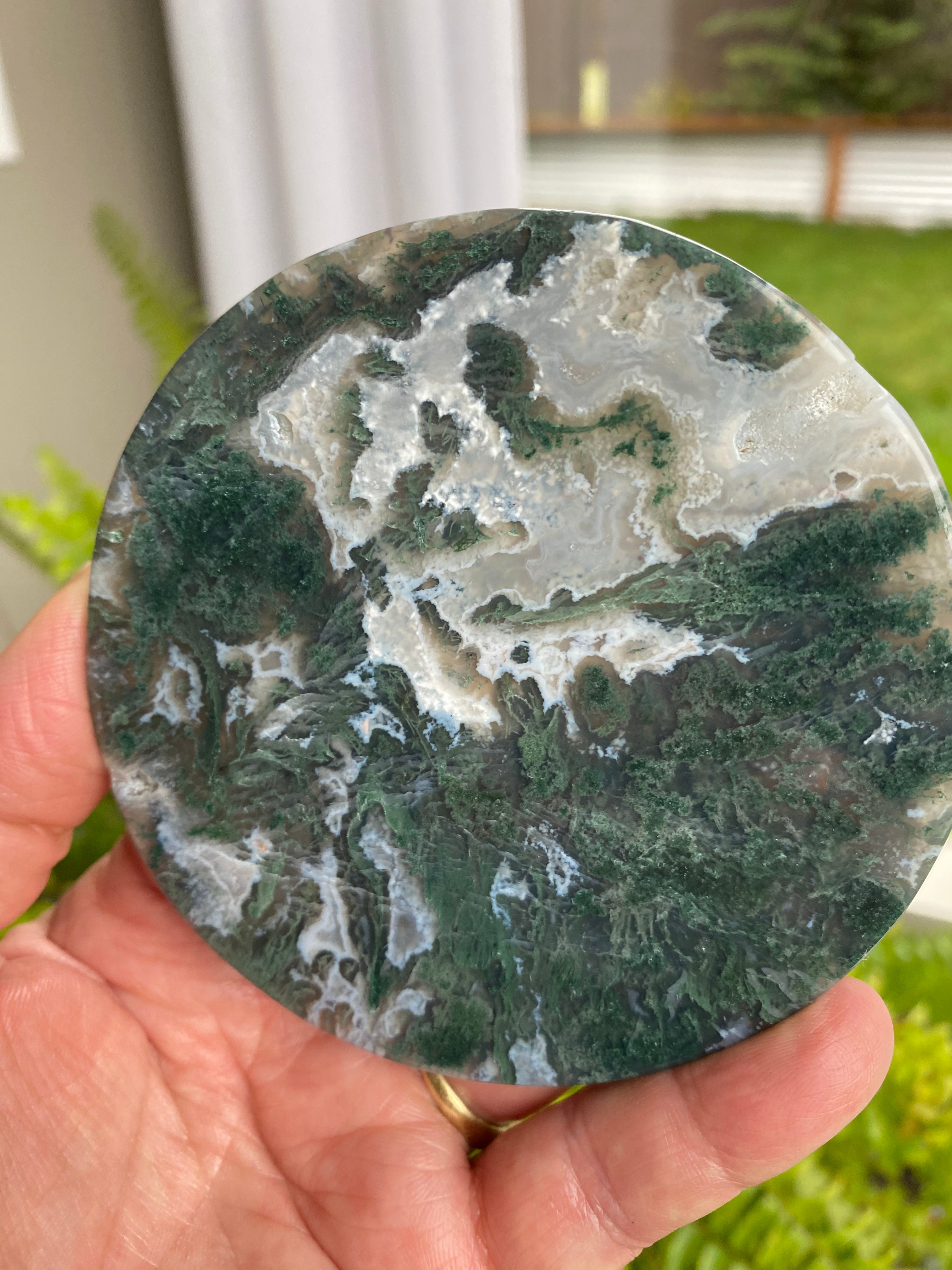 Moss Agate Round Slab/Coaster (B)