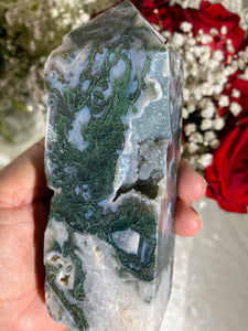 Druzy Large Moss Agate Tower (EE)