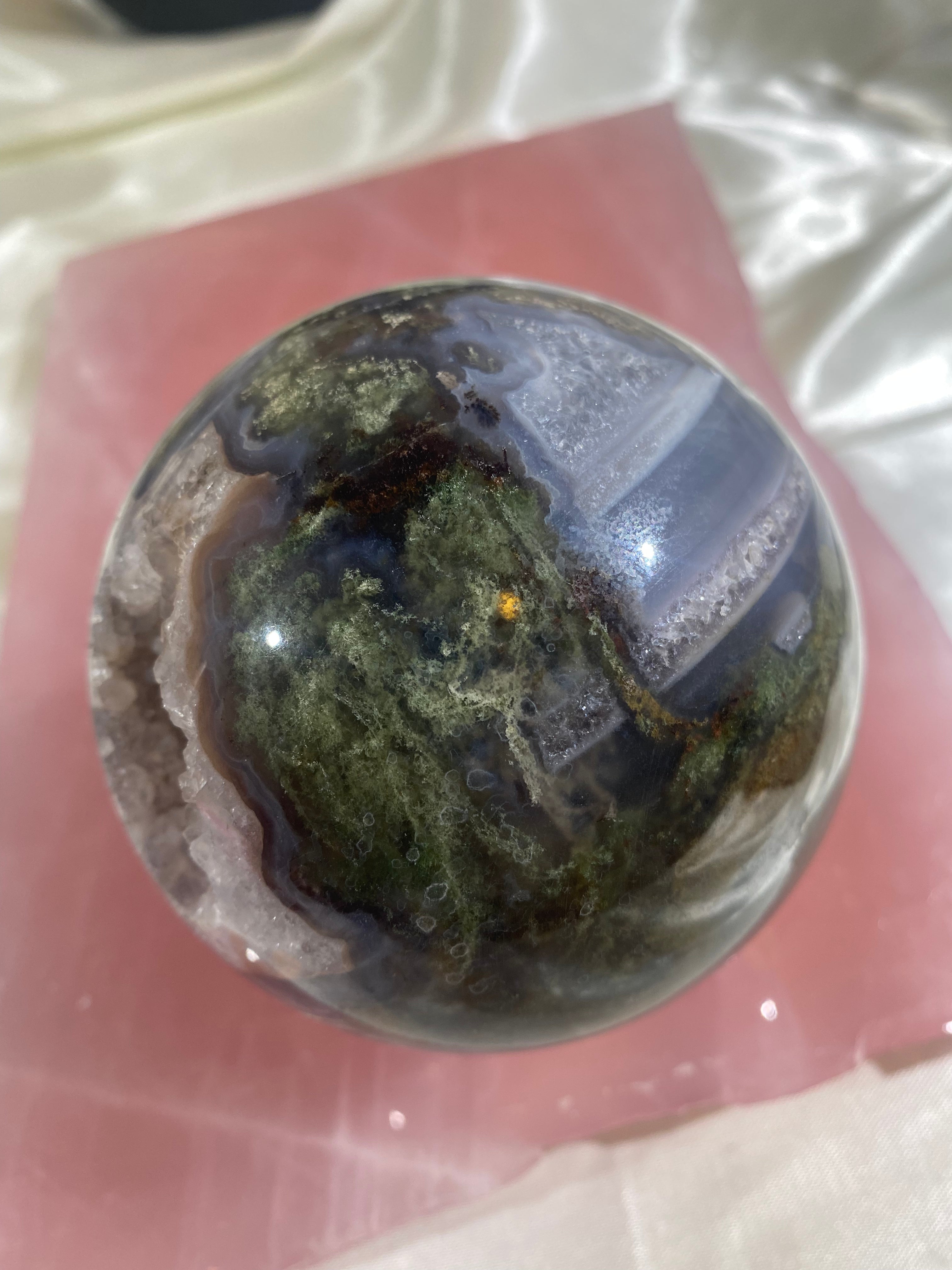 XL Druzy Moss Agate Sphere (XMA9)