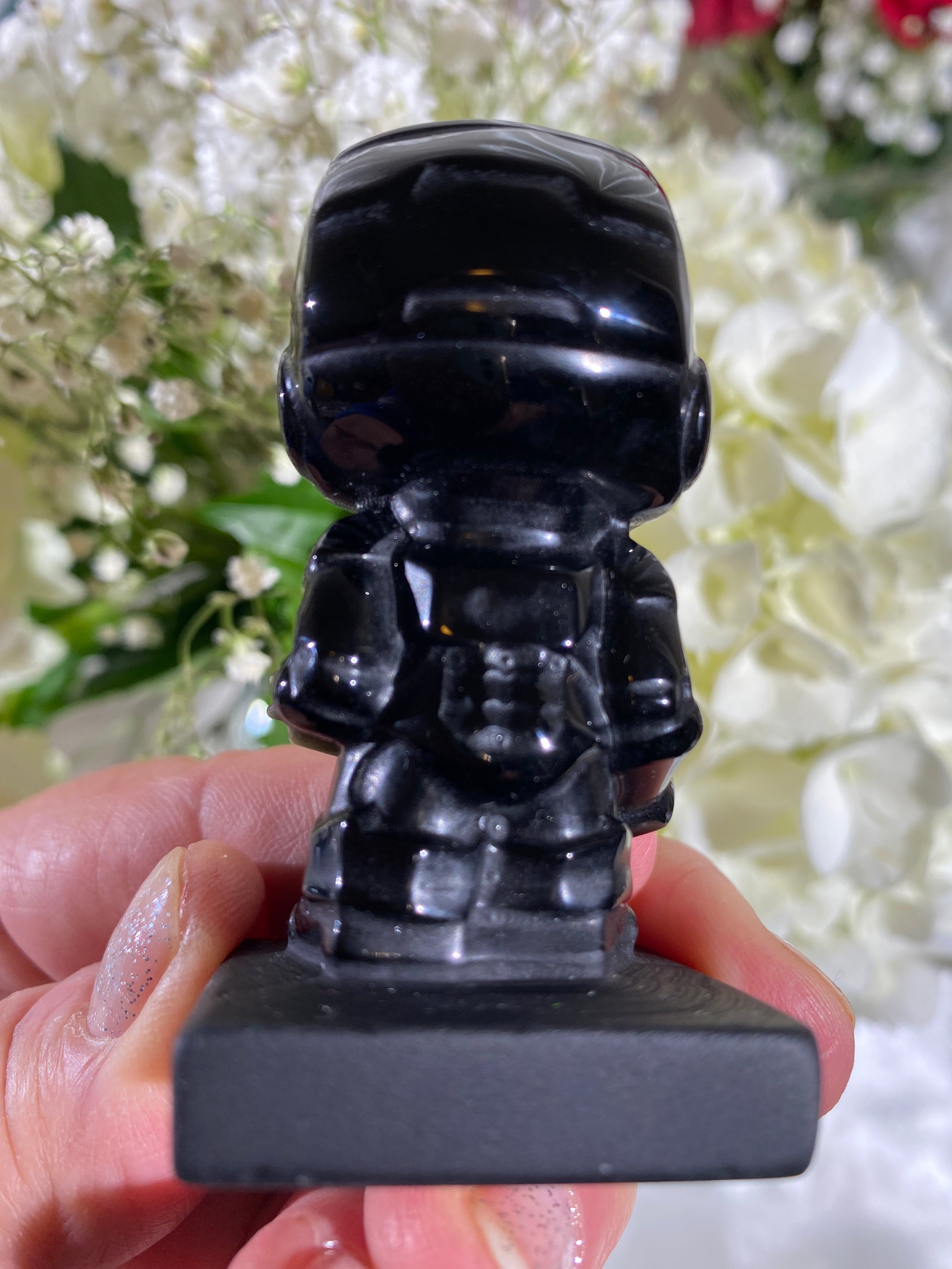 Self-Standing Obsidian Character Carving - Ironman