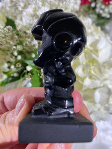 Self-Standing Obsidian Character Carving - Ironman