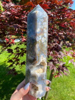 Load image into Gallery viewer, XL Druzy Moss Agate Tower F (9.5” tall, 2.6 lbs)
