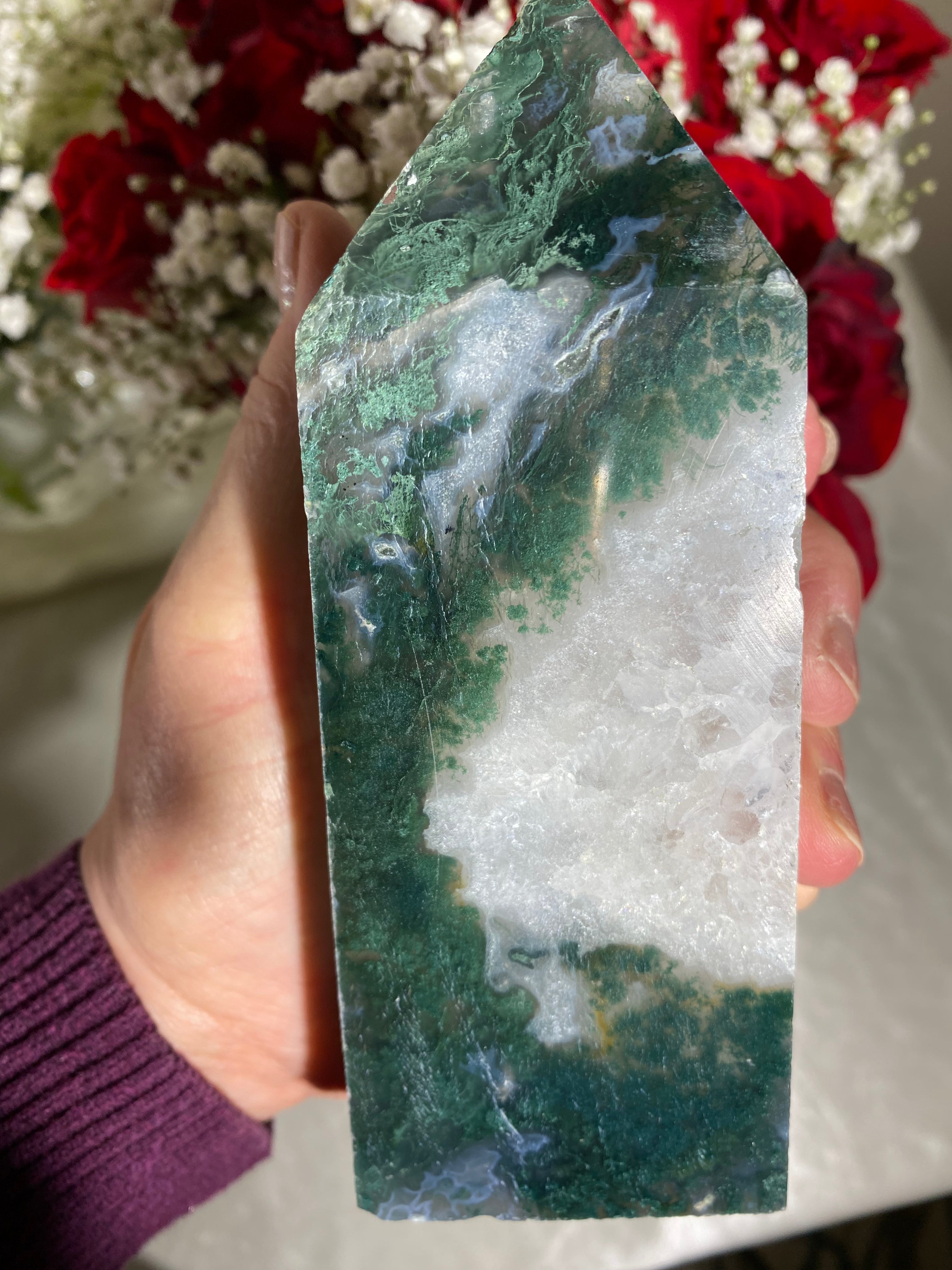 Druzy Large Moss Agate Tower (BB)