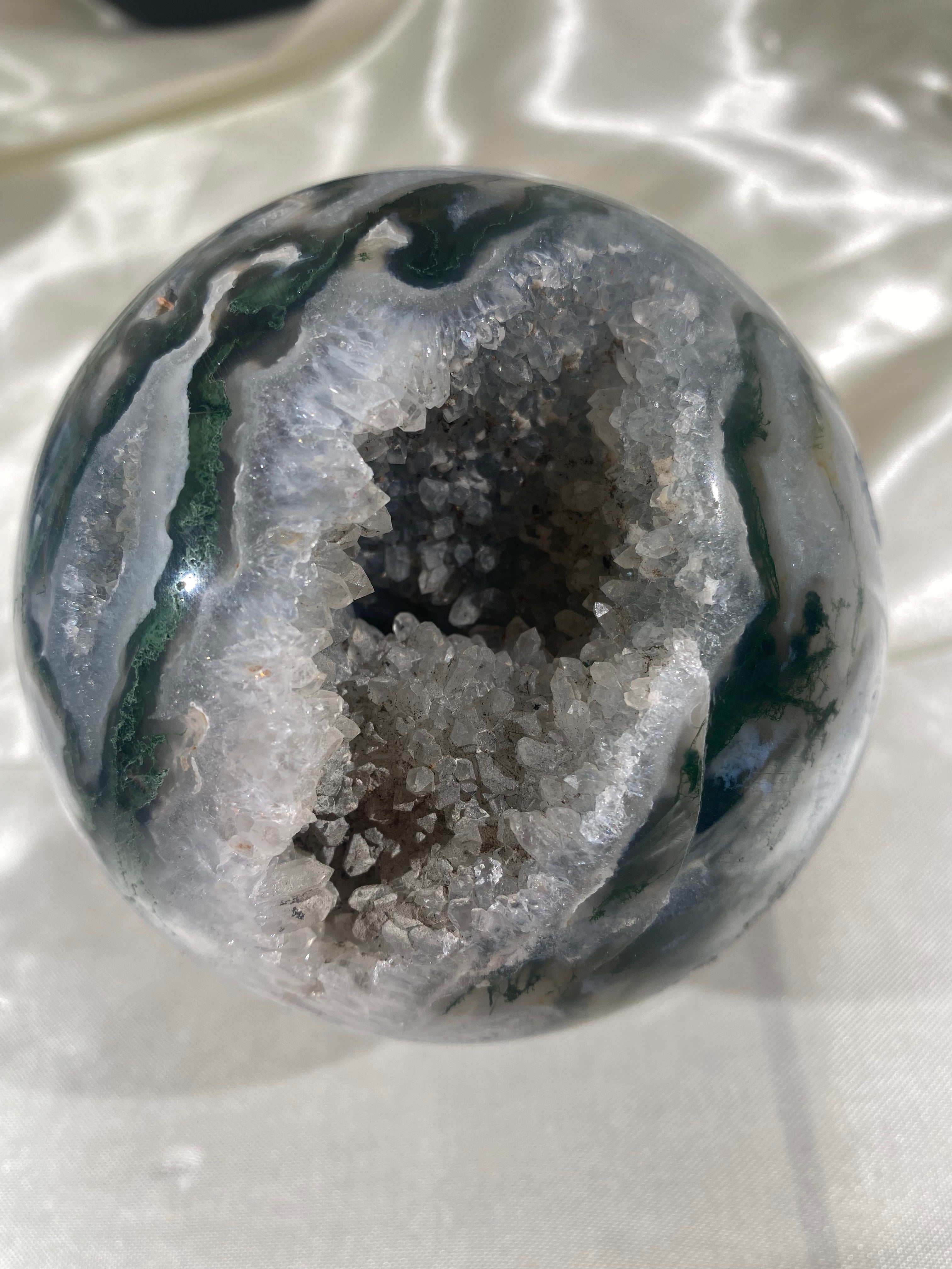 XL Druzy Moss Agate Sphere (BH)
