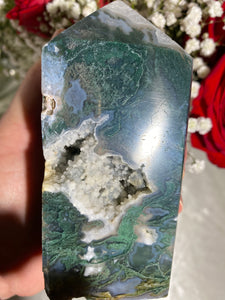 Druzy Large Moss Agate Tower (II)