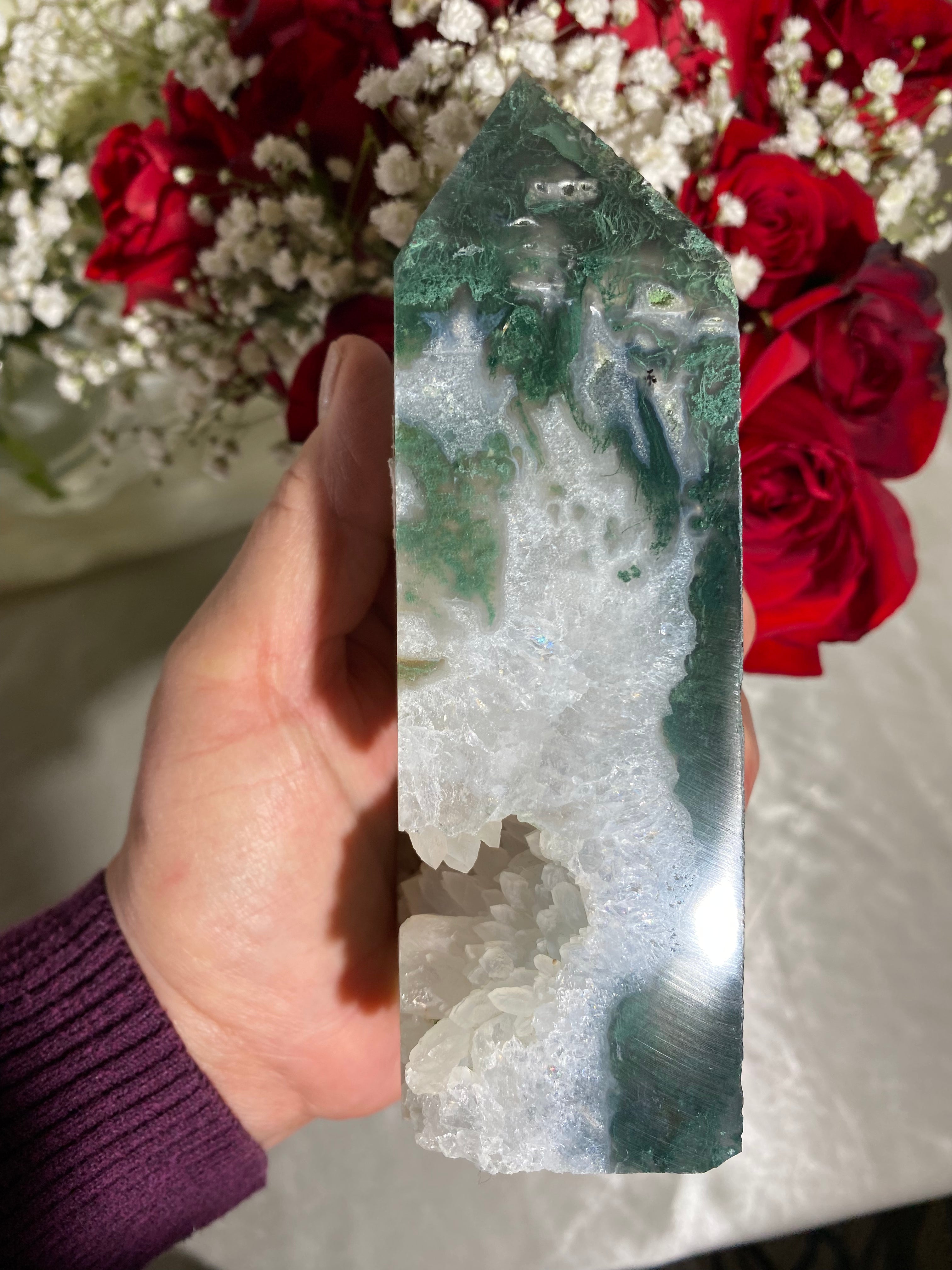 Druzy Large Moss Agate Tower (BB)