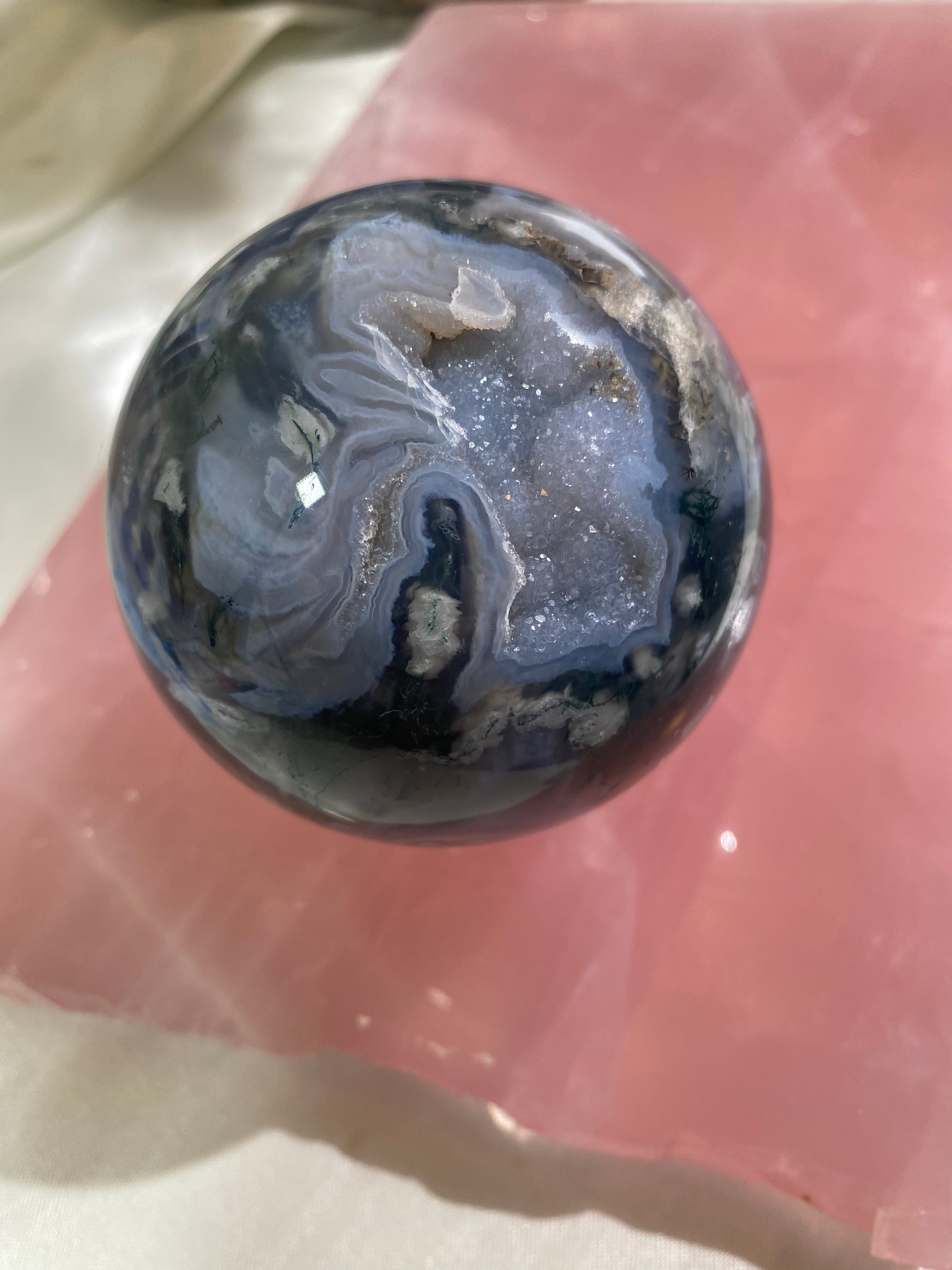 Large Druzy Moss Agate Sphere (XMA17)