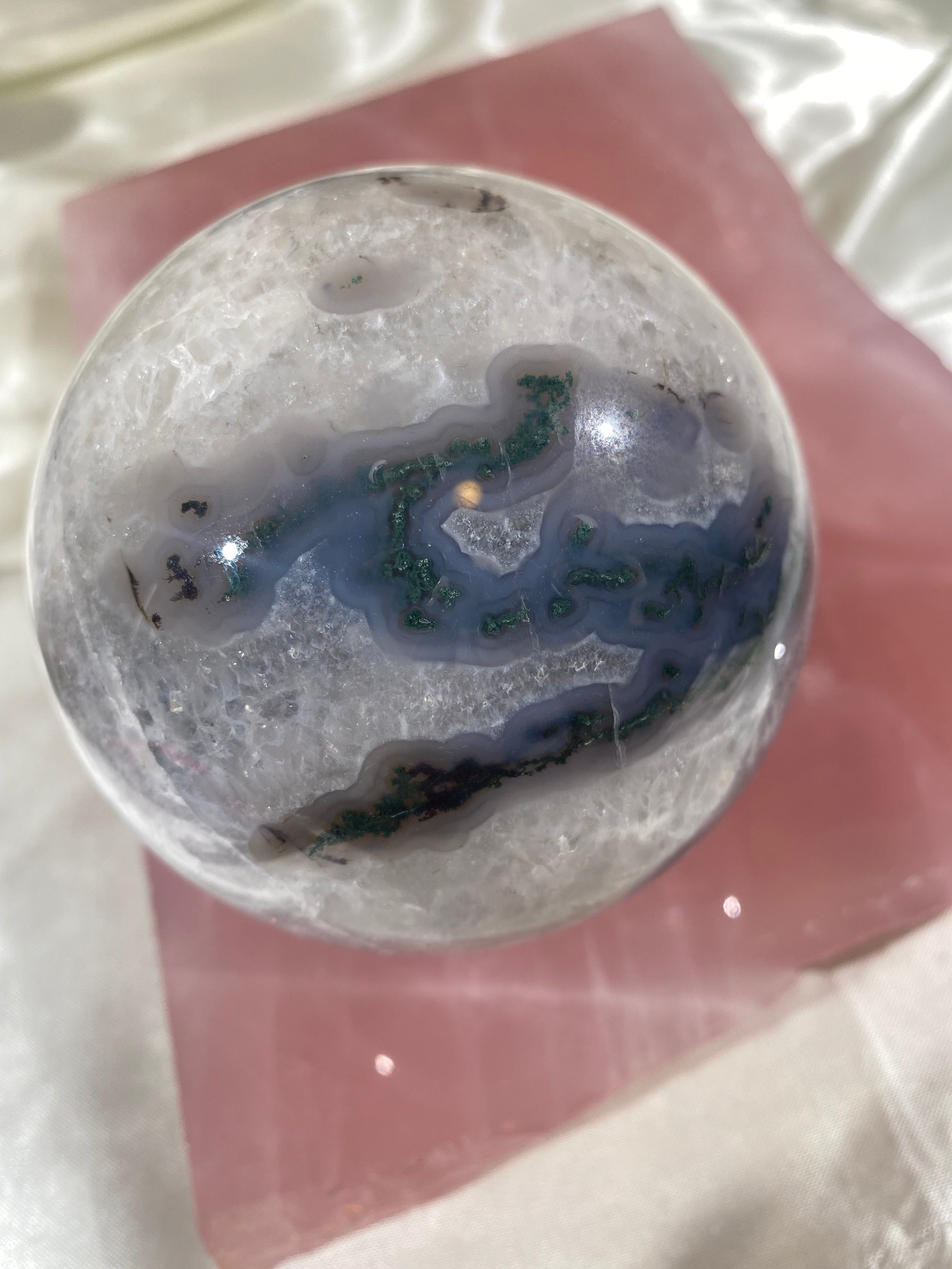 XL Druzy Moss Agate Sphere (XMA4)