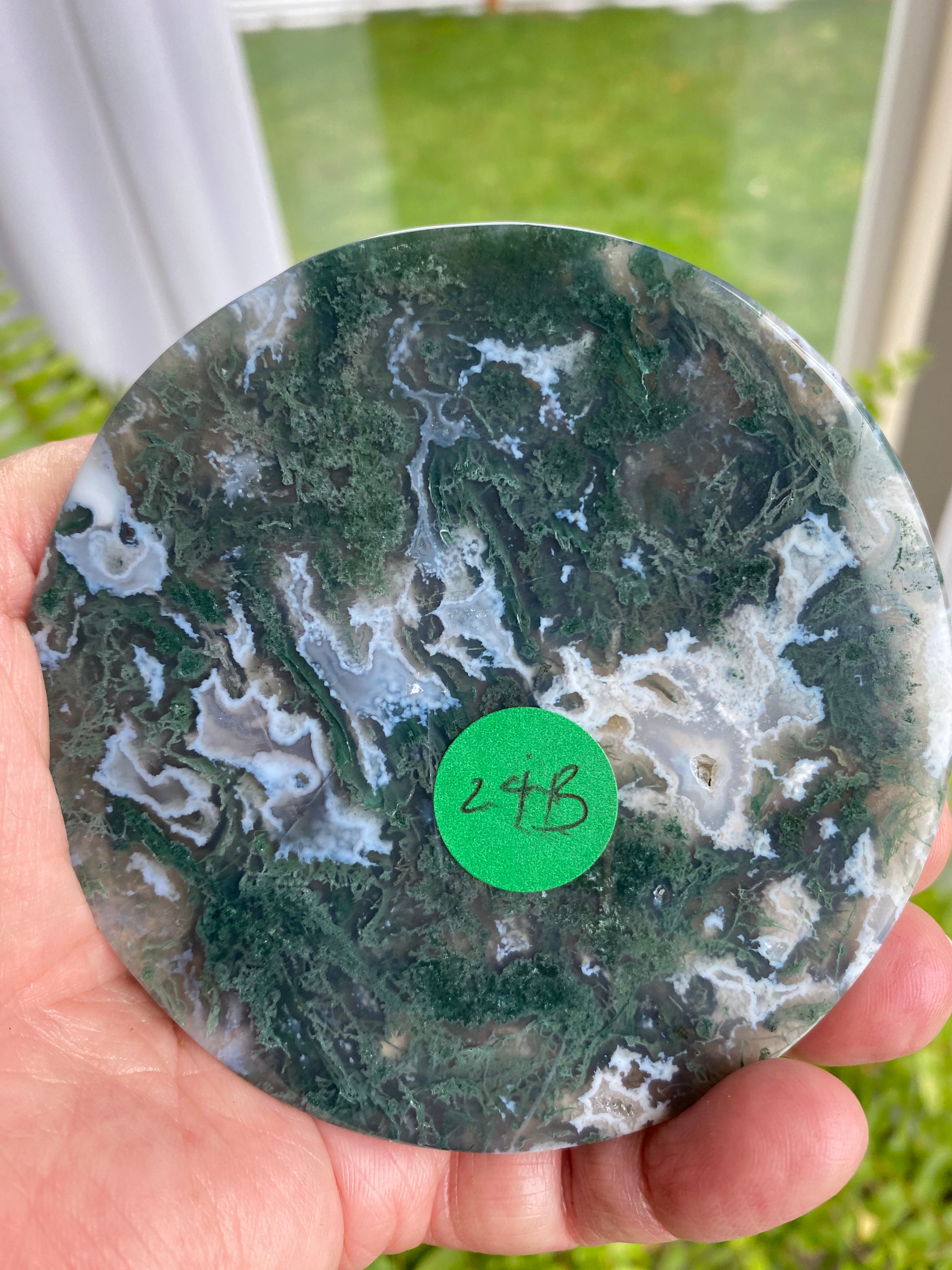 Moss Agate Round Slab/Coaster (B)