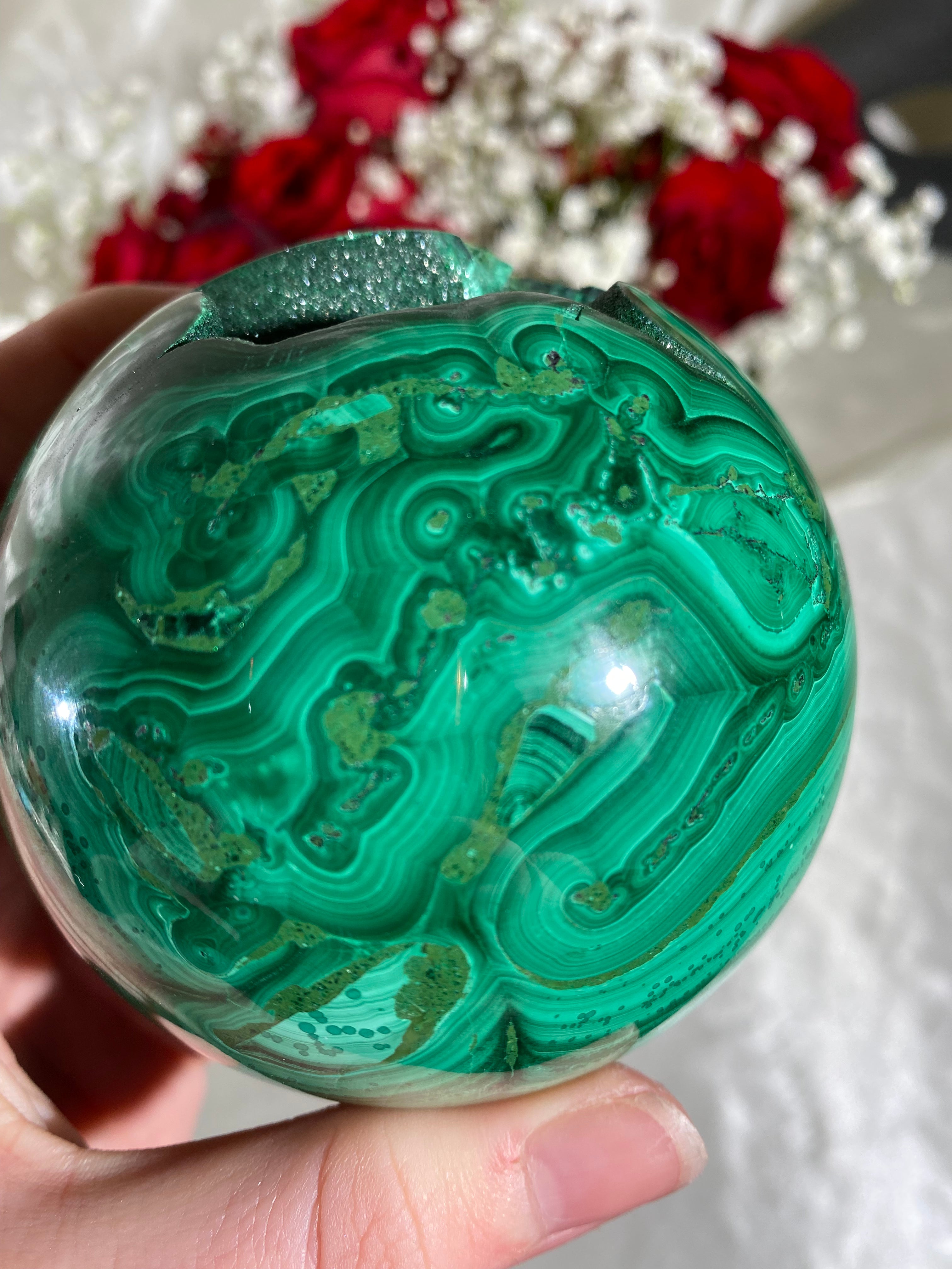 Druzy Malachite Sphere - Rare