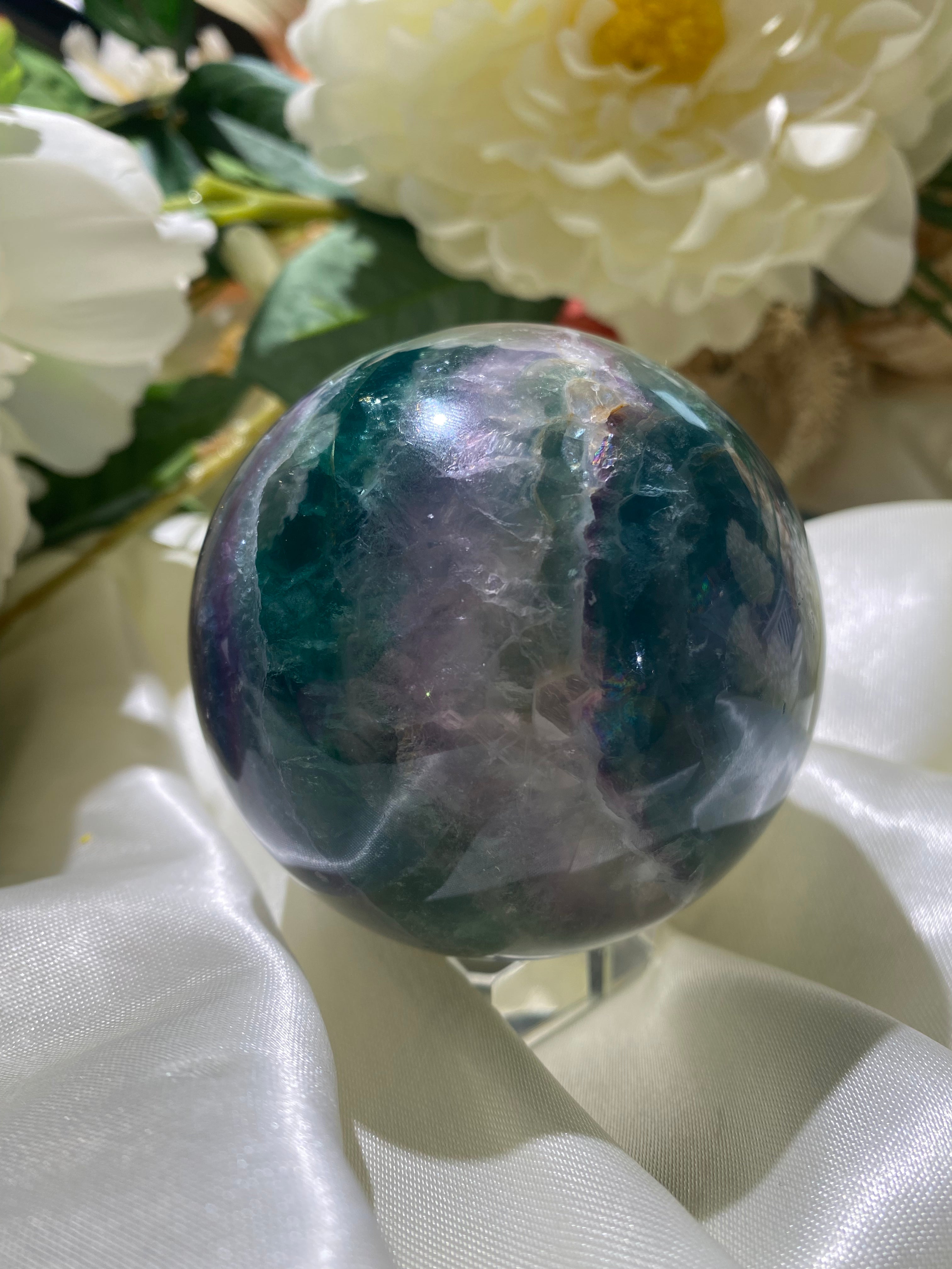 XL Rainbow Fluorite Sphere with Mica 1.65 lbs (A)