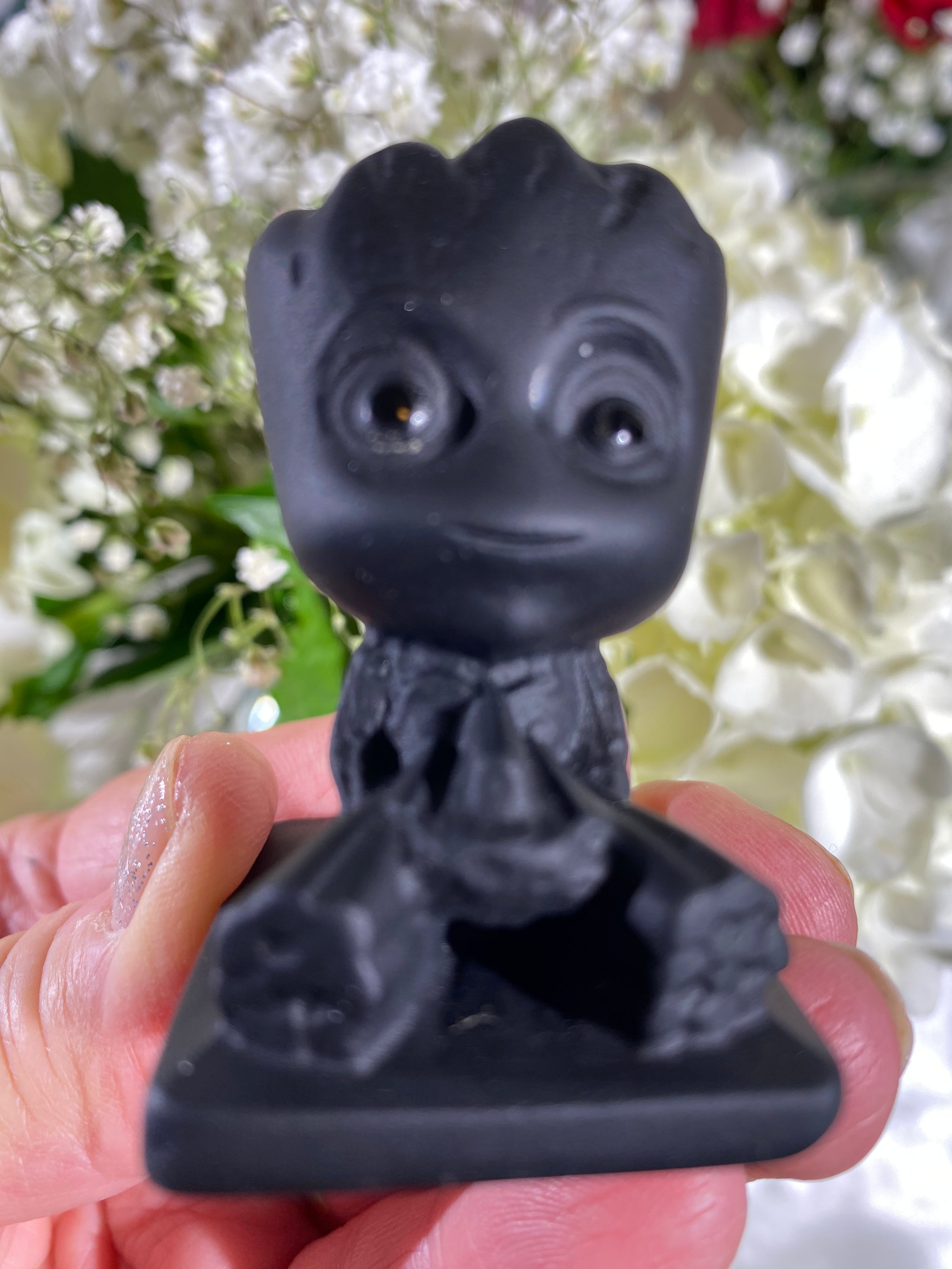 Self-Standing Obsidian Character Carving - Baby Groot