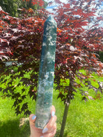 Load image into Gallery viewer, XL Moss Agate Tower E (14” tall, 3.3 lbs)
