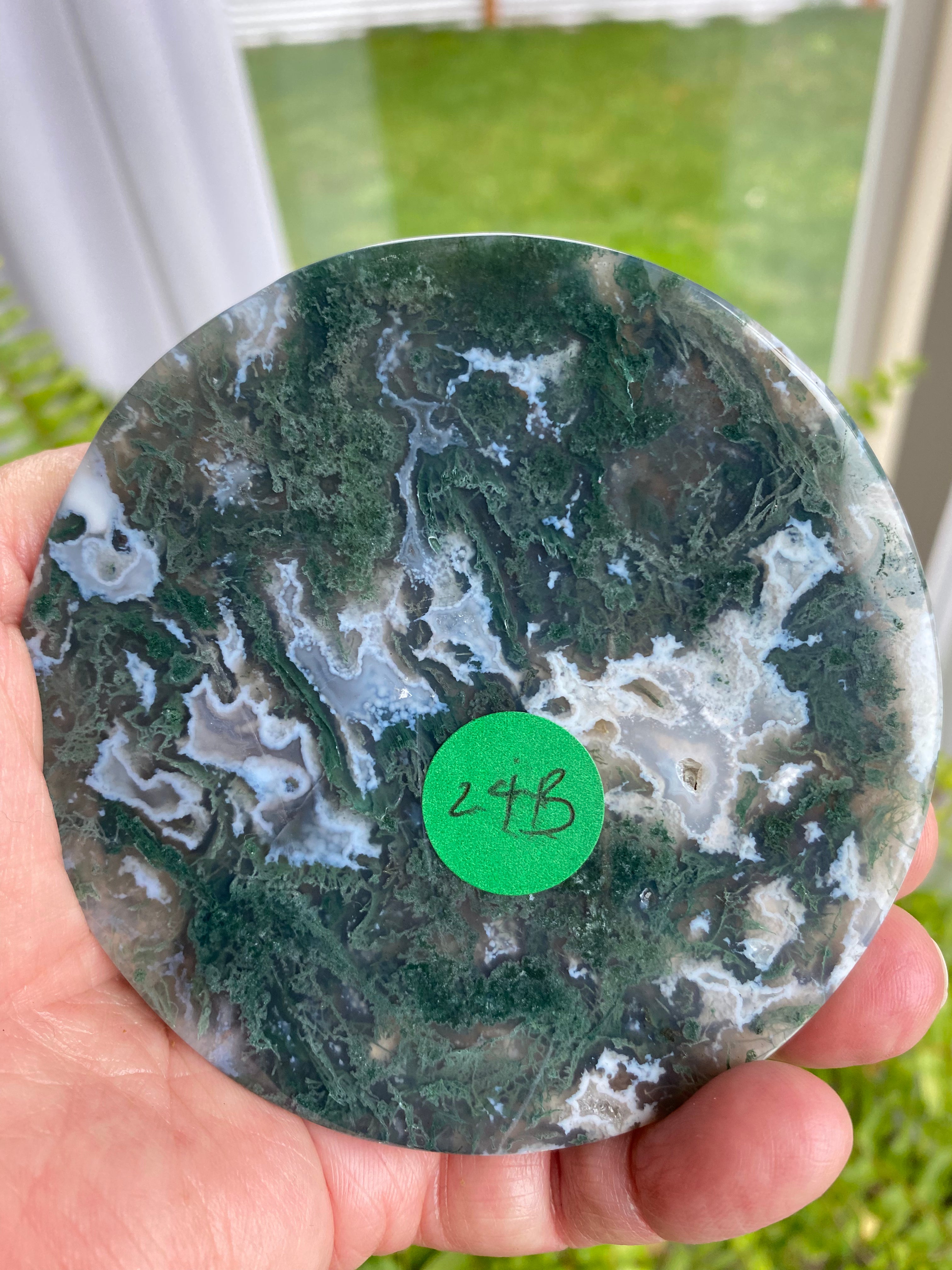 Moss Agate Round Slab/Coaster (B)