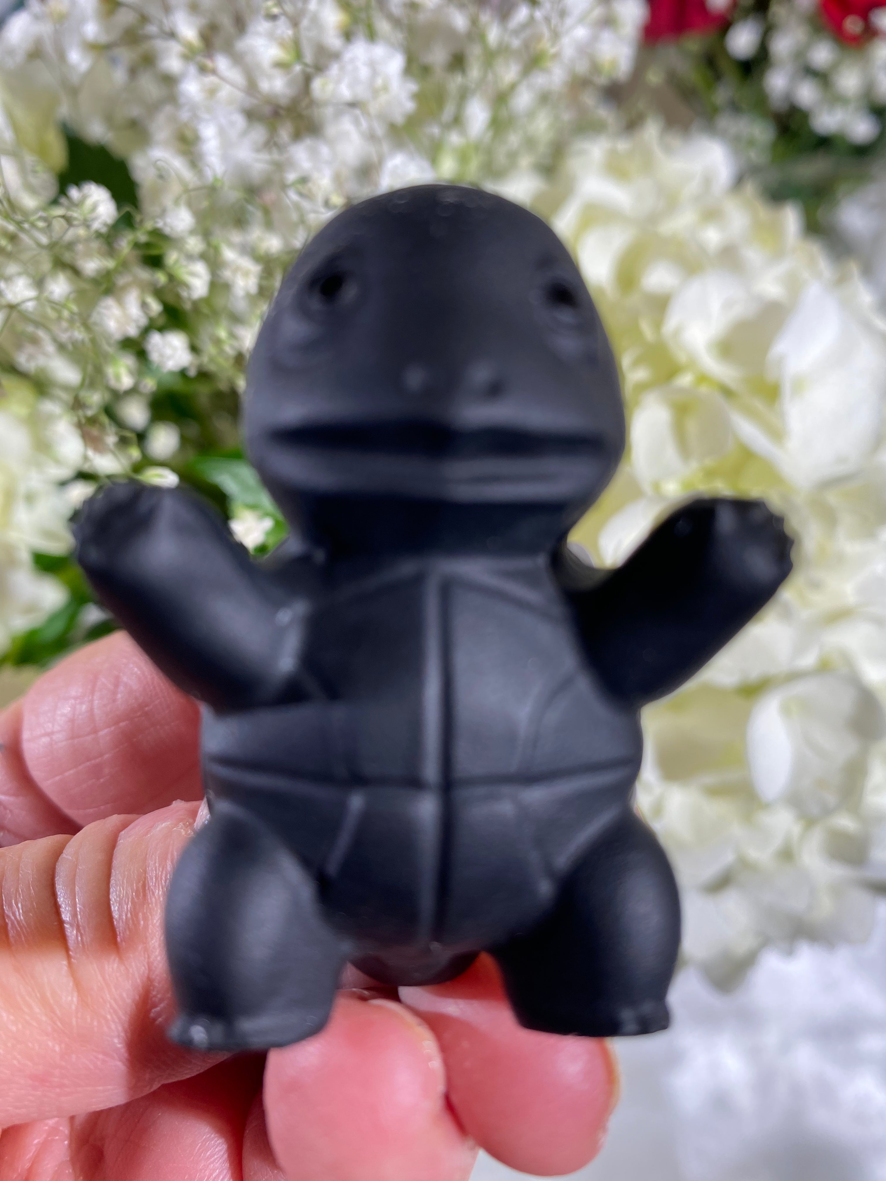 Self-Standing Obsidian Character Carving - Squirtle